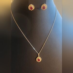 Elegant Gold Tone and Red Jewelry Set